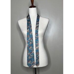 Rooster Vintage Silk Tie Turquoise Blue Red Paisley Hand Printed Italy USA Made